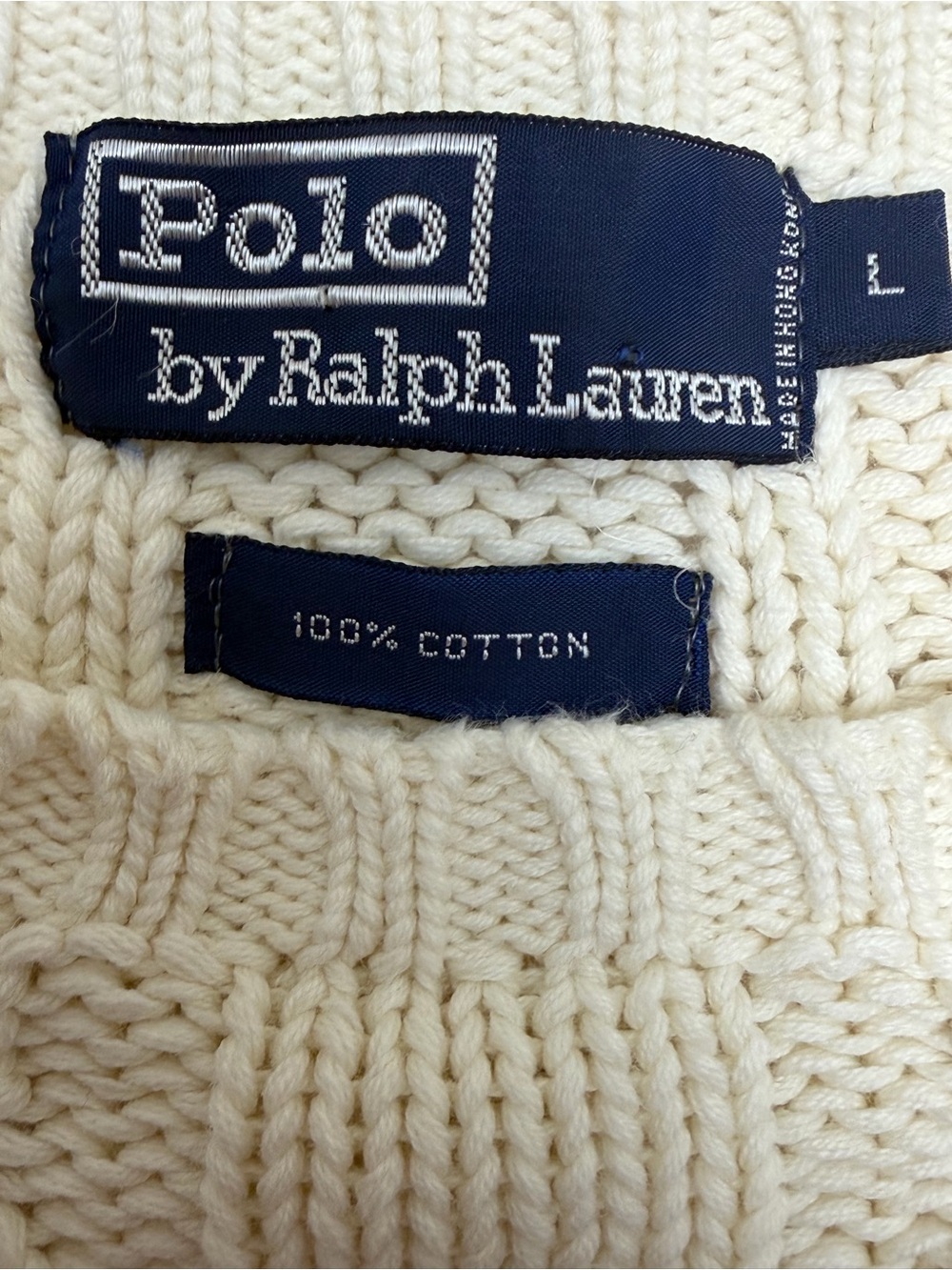 Vintage Polo Ralph Lauren Cable Knit Fisherman Sweater Cream Cotton L Heritage - Picture 2 of 9